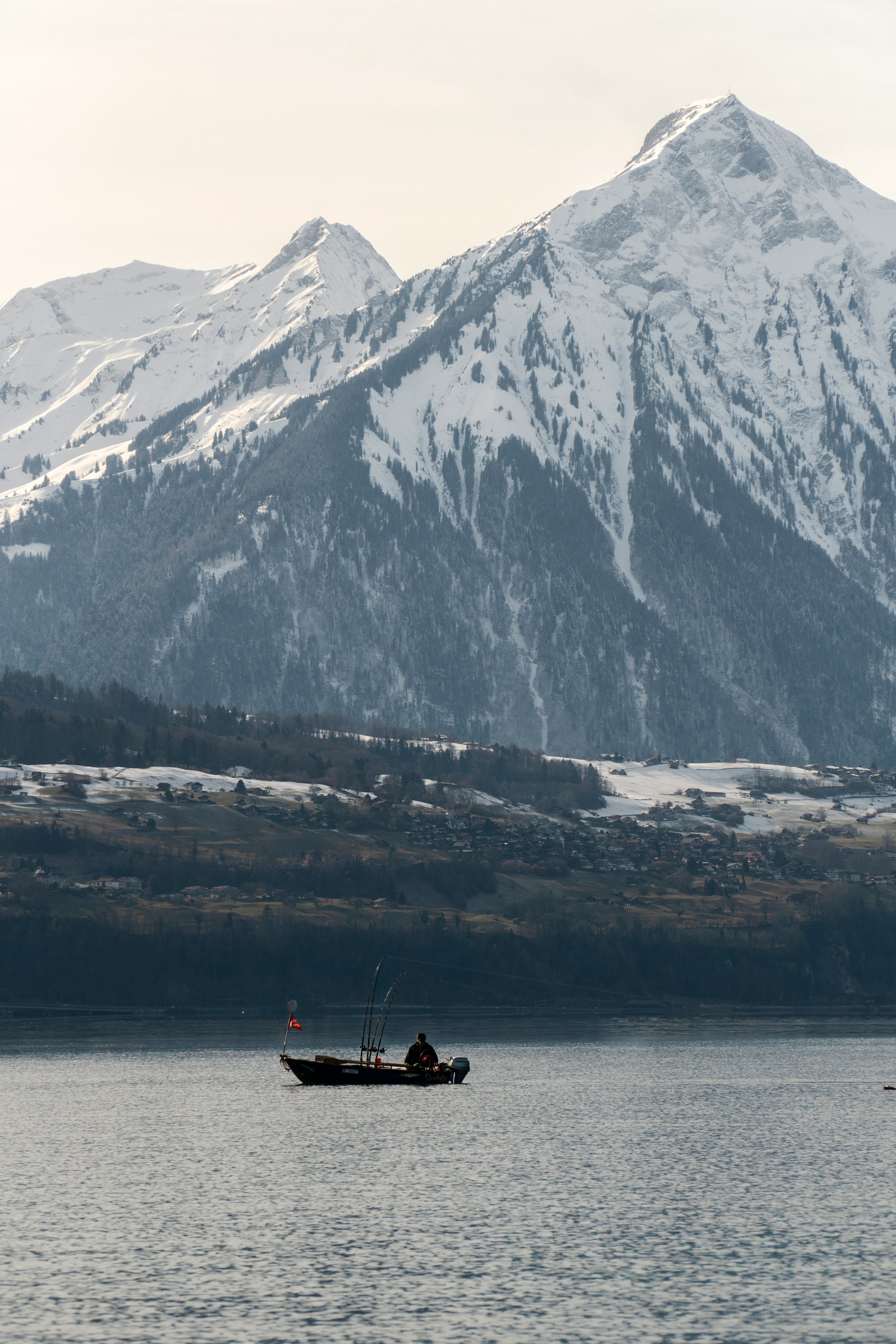 Swiss mountain landscape with lake and boat representing strategic navigation and guidance